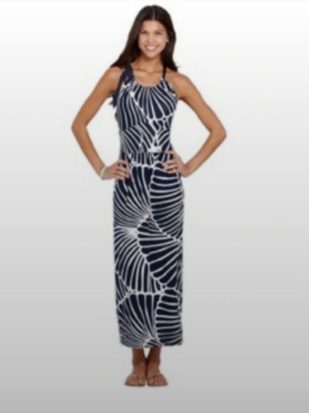 Vineyard Vines Halter Shell All-Over Novelty Print Maxi Dress Large